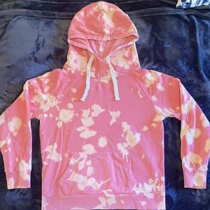 Hand bleach tie-dyed, coral sweatshirt.